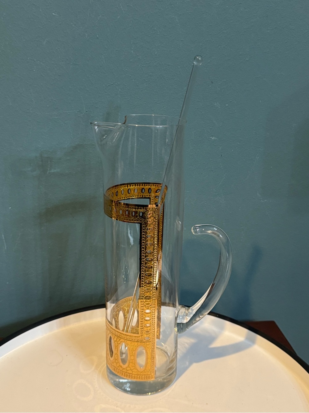 Culver Signed Antigua Mid-Century 22-Karat Gold Martini pitcher and stirrer